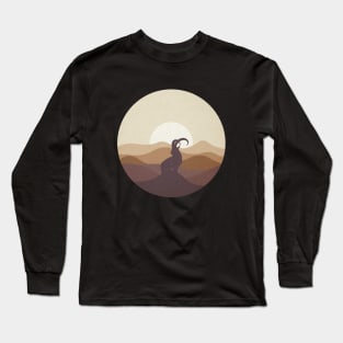 Flat Landscape Ibex Desert Animal Silhouette Long Sleeve T-Shirt